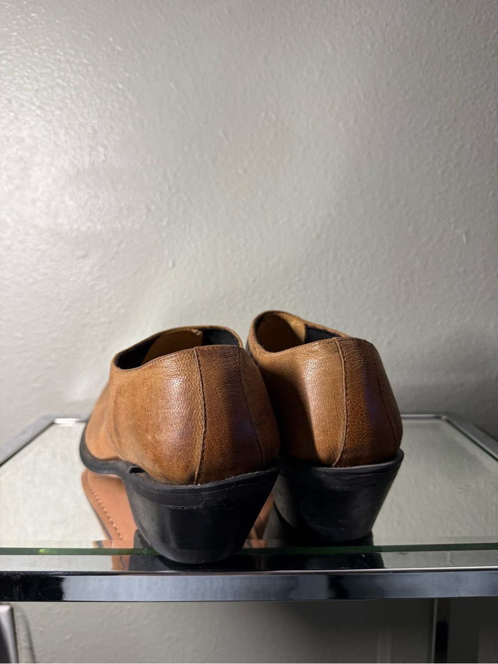 Women’s Brown Leather Western Slip-On Shoes Square Toe Size 7 Made in India - Picture 3 of 8